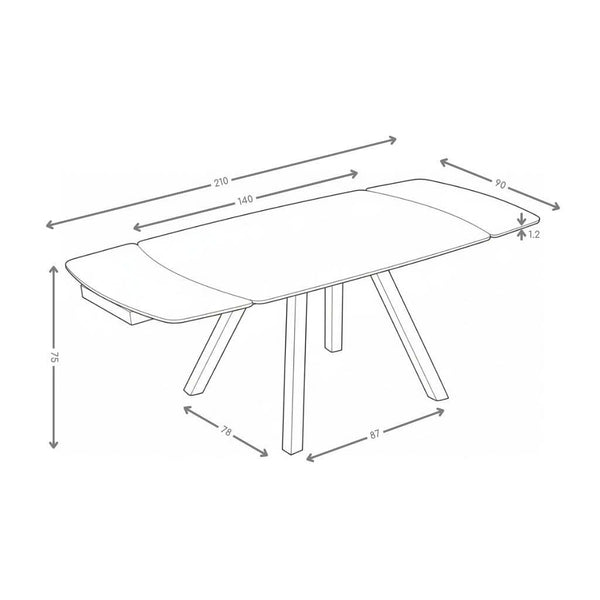 Table à manger Lux, plateau céramique 140–210x90 cm