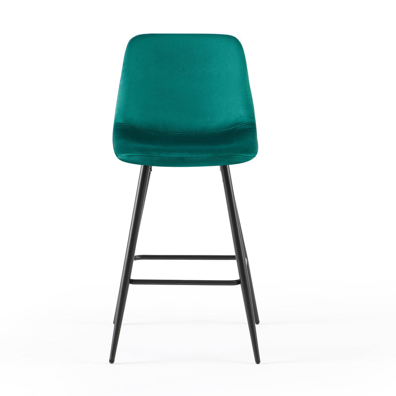 Tabouret de bar DR257, assise en velours et pieds en acier, Vert
