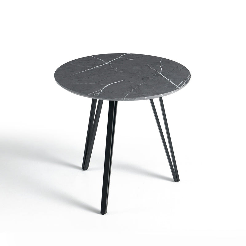 Table à manger ronde HT-15, Ø80cm style loft, Chêne, marbre gris foncé
