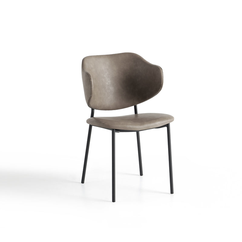 Chaise de salle à manger 6197, similicuir et pieds en acier, Gris marron
