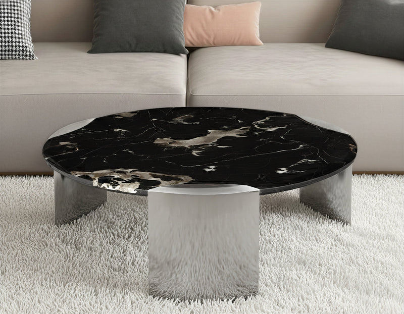 Table basse PRAGUE, ronde en pierre naturelle, Noir

