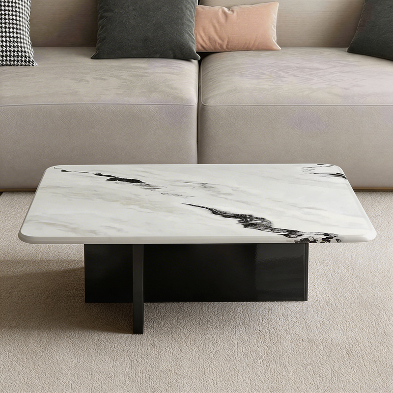 Table basse carrée Horizon, marbre naturel 100x100 cm, Blanc
