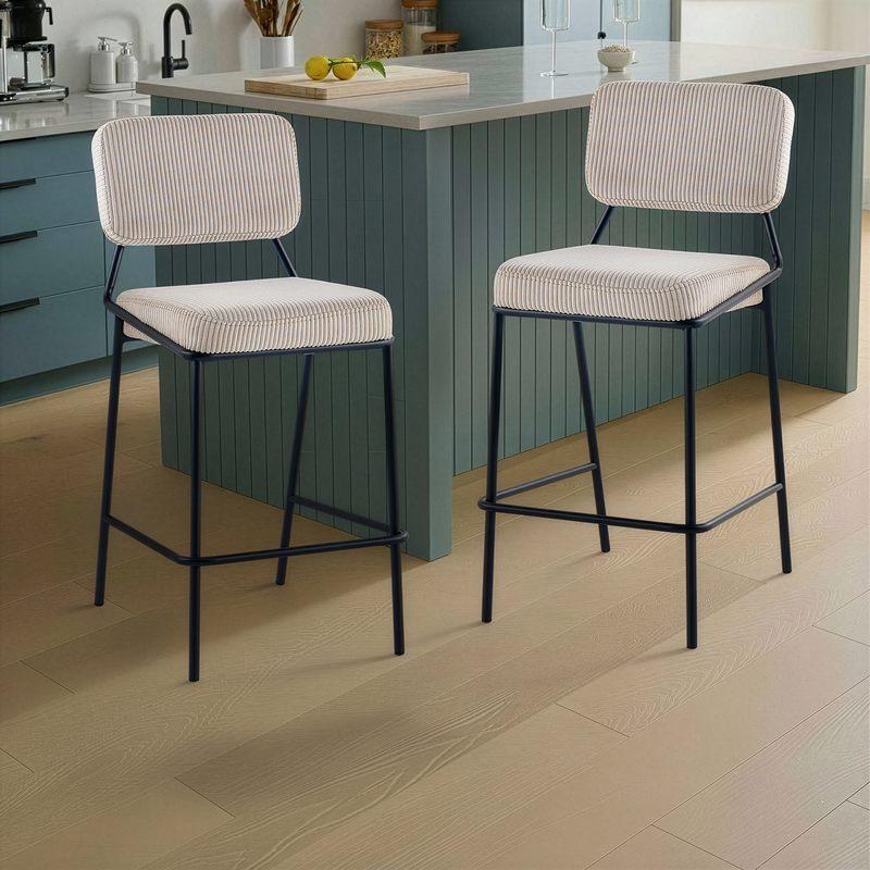 Tabouret de bar DR2511, velours côtelé style loft, Beige clair
