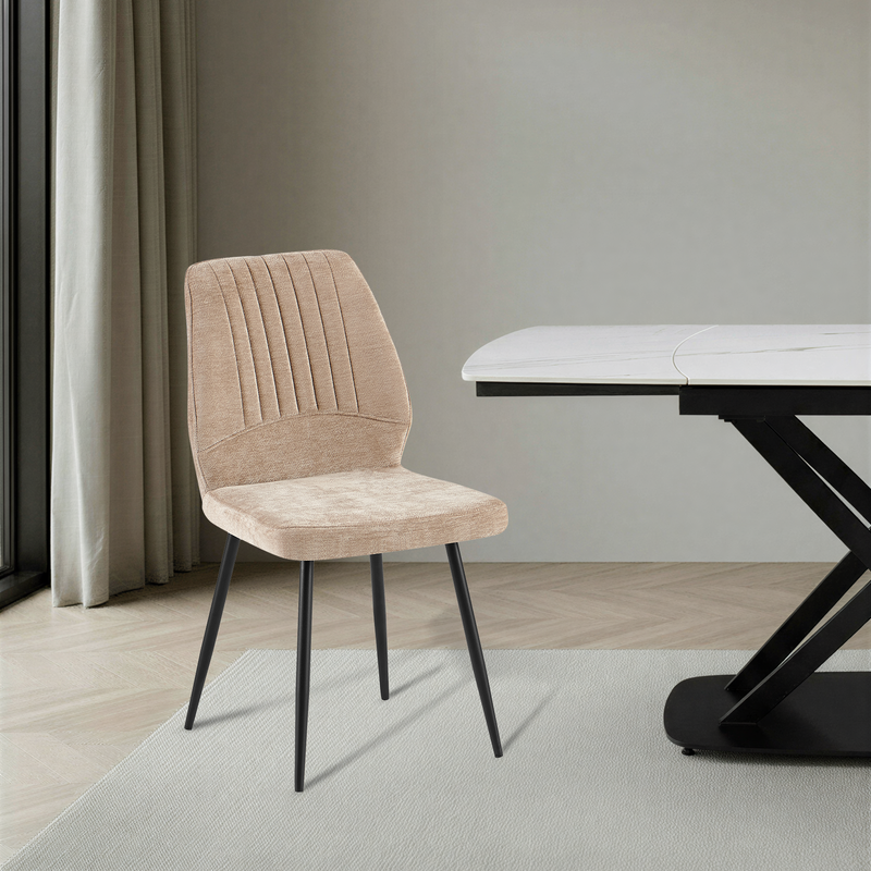 Chaise de salle à manger Pulse, tapissée, pieds en acier, Beige
