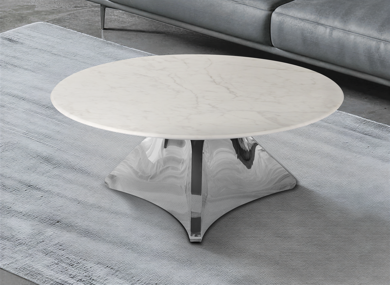 Table basse Rome, ronde en pierre naturelle 80x80, Blanc
