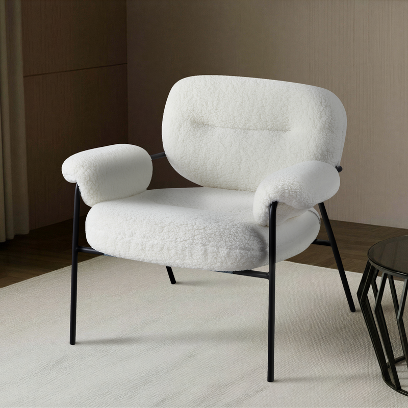 Fauteuil Harmony, tissu bouclé et pieds en acier, Blanc
