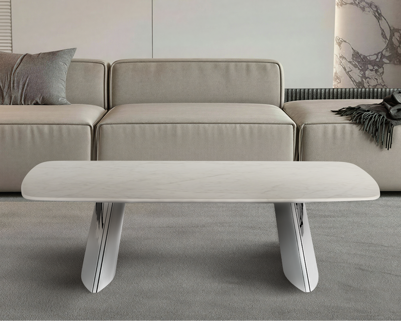 Table basse Munich, marbre naturel 130x80 cm, Blanc
