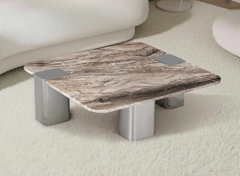 Table basse Stockholm, marbre naturel 100x100 cm, Marron
