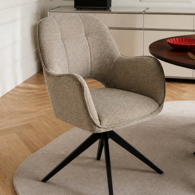 Chaise de salle à manger FZ-637, assise tissu et pieds en métal, Gris beige
