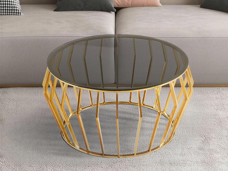 Table basse FORM, ronde 80x45 cm verre trempé, Doré
