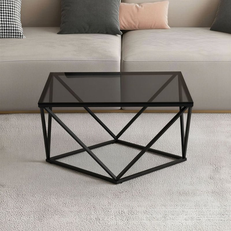 Table basse carrée Nimbus, verre trempé 80 cm, Noir
