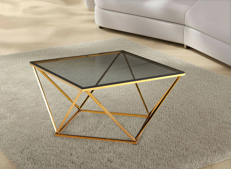 Table basse carrée Nimbus, verre trempé 80 cm, Doré
