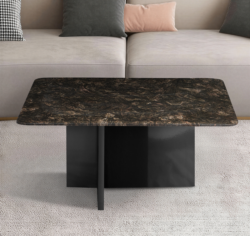 Table basse carrée Wave, marbre naturel 80x80 cm, Noir
