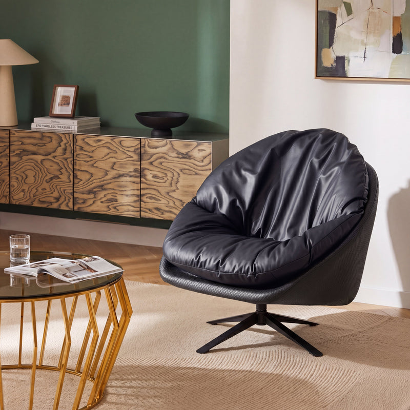 Fauteuil pivotant Malmo, pieds en acier, Noir
