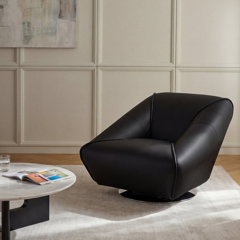 Fauteuil pivotant Palermo, similicuir et pieds inox, Noir
