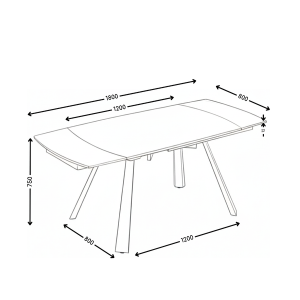 Table à manger Zen, céramique 120–180x80 cm
