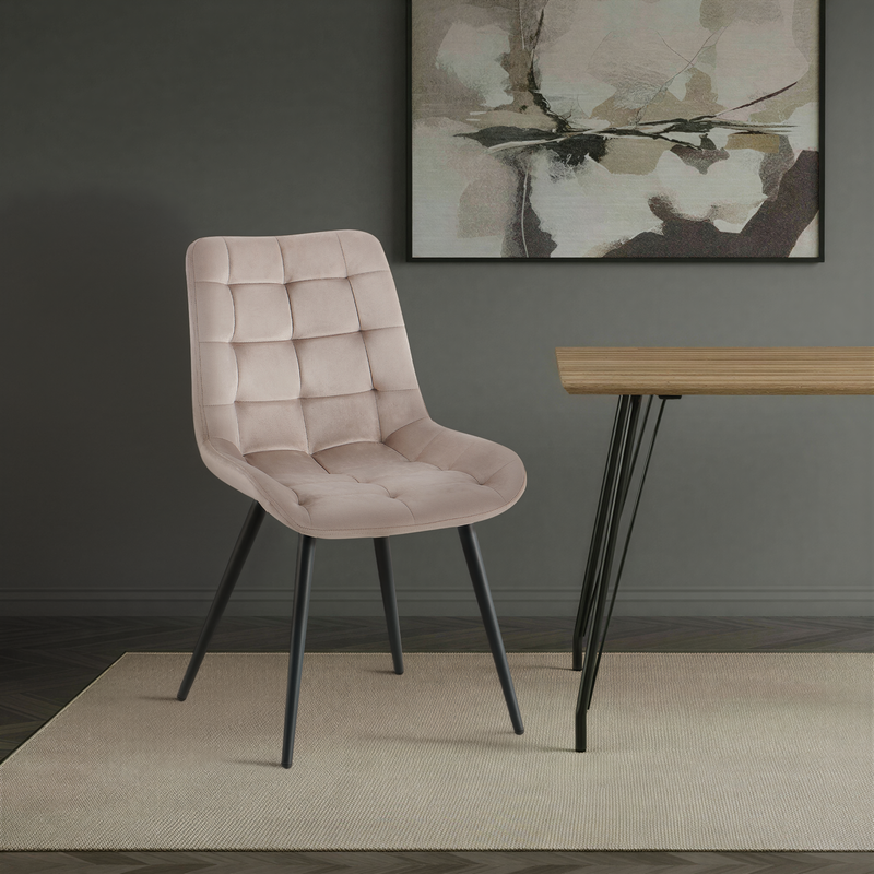 Chaise de salle à manger DR2516, velours et acier, Beige
