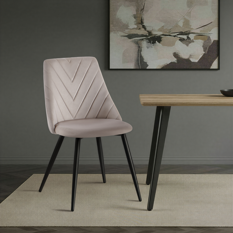 Chaise de salle à manger Zephyr, velours et pieds en acier, Beige

