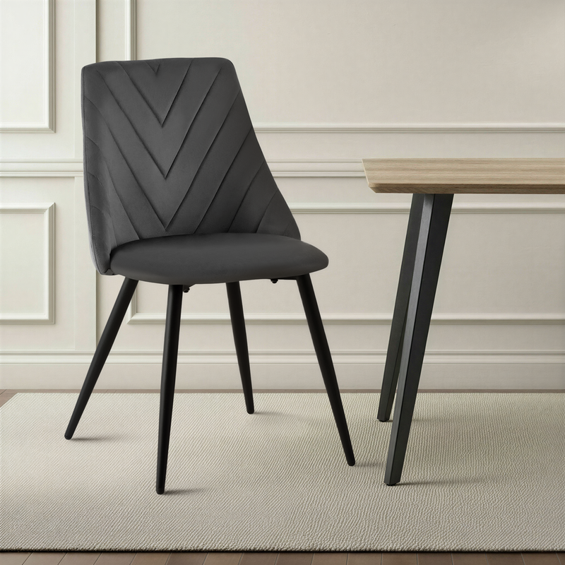 Chaise de salle à manger Zephyr, velours et pieds en acier, Gris

