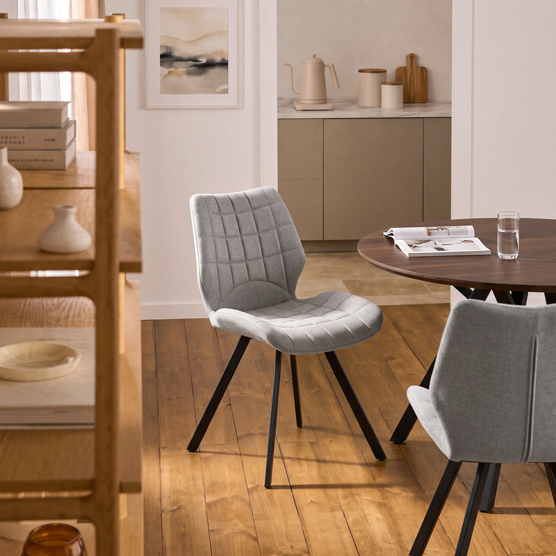 Chaise de salle à manger Linea, rembourrée pieds en acier, Gris clair
