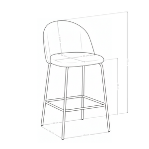 Tabouret de bar DR255, velours et pieds en acier