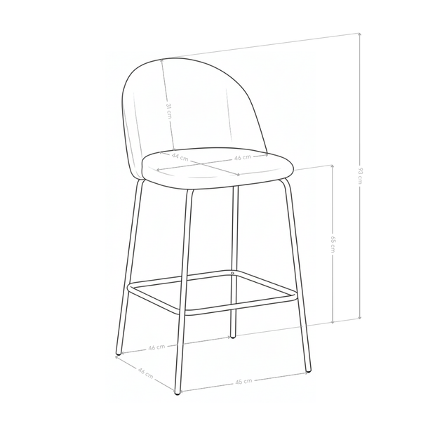 Tabouret de bar DR255, velours et pieds en acier