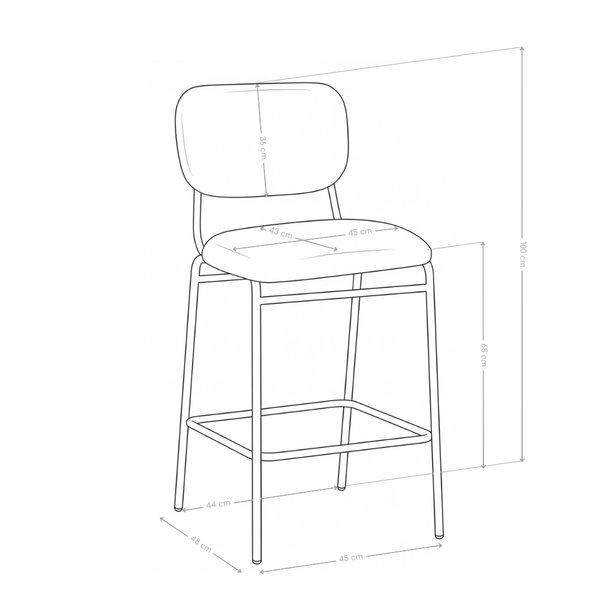 Tabouret de bar DR256, velours et pieds en acier