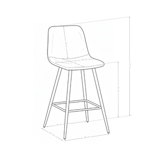 Tabouret de bar DR257, assise en velours et pieds en acier