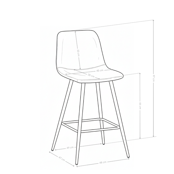 Tabouret de bar DR257, assise en velours et pieds en acier