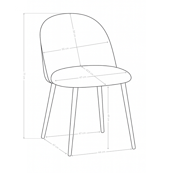 Chaise de salle à manger 2533, rembourrée avec pieds en acier