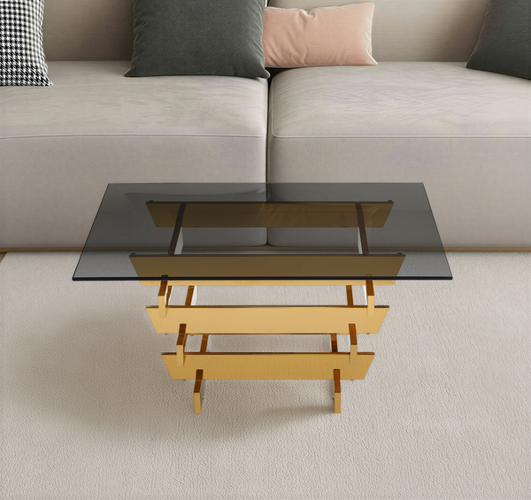 Table basse LUSTER, 80×80 cm en verre trempé
