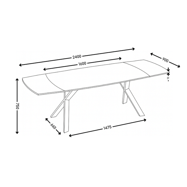 Table à manger Nova, céramique 160–240x90 cm