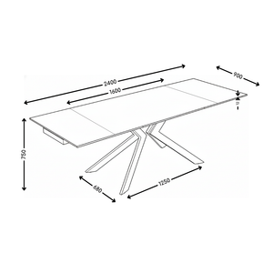 Table à manger DT-24901, céramique extensible 160–240x90 cm