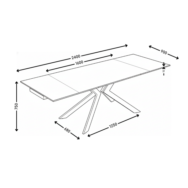 Table à manger DT-24901, céramique extensible 160–240x90 cm
