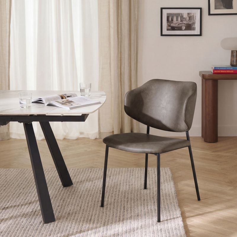 Chaise de salle à manger 6197, similicuir et pieds en acier, Gris marron
