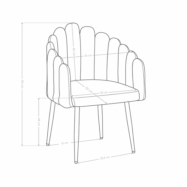 Chaise de salle à manger FINGER, velours coquillage