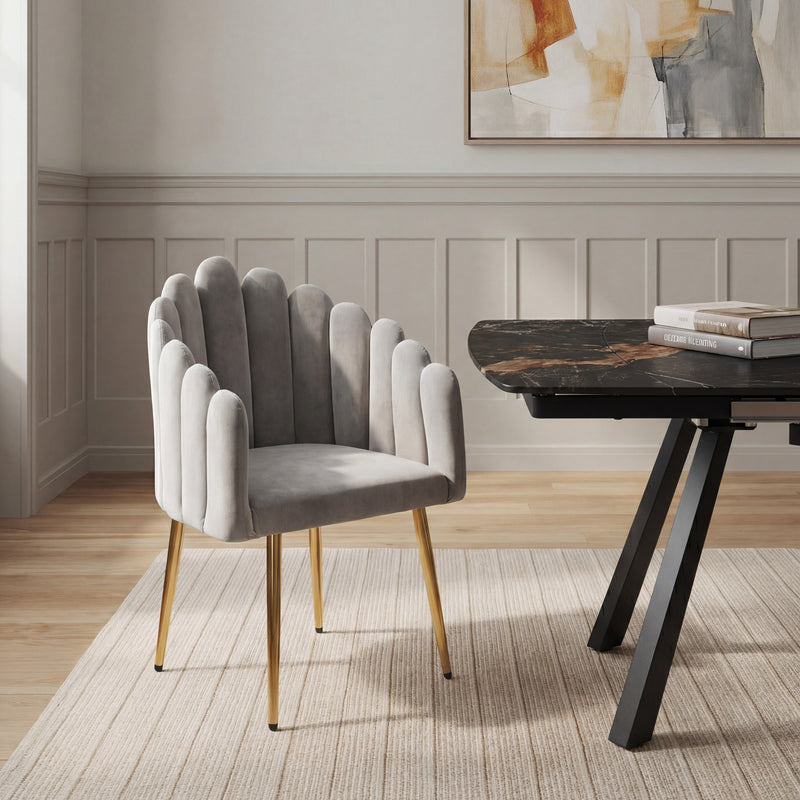 Chaise de salle à manger FINGER, velours coquillage, Gris clair
