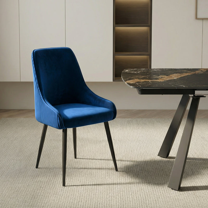 Chaise de salle à manger SDS257, en velours, Bleu marine
