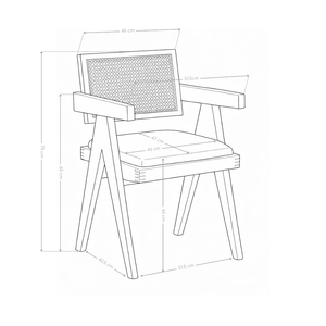 Chaise HSC2510, assise rembourrée et dossier en rotin