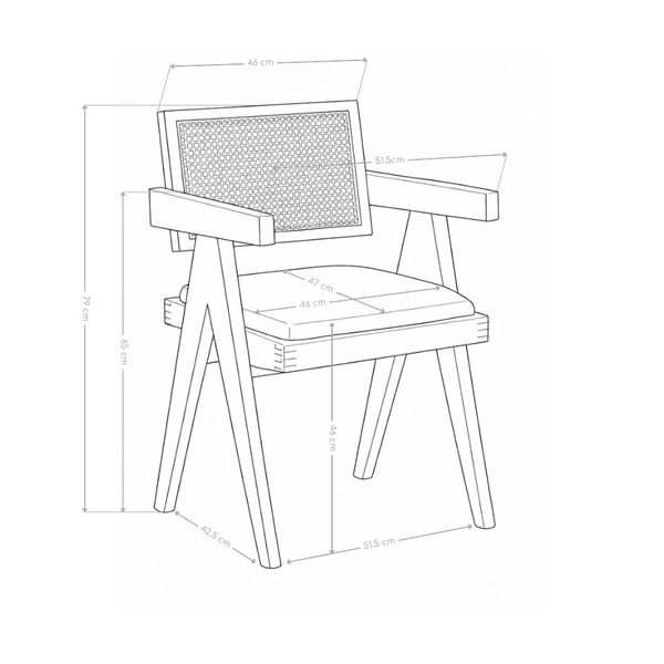 Chaise HSC2510, assise rembourrée et dossier en rotin