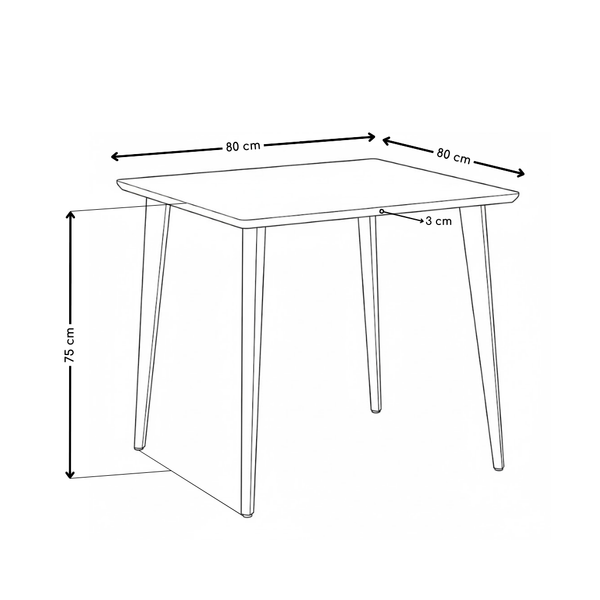 Table à manger HT-08, carrée 80x80 cm pieds en acier