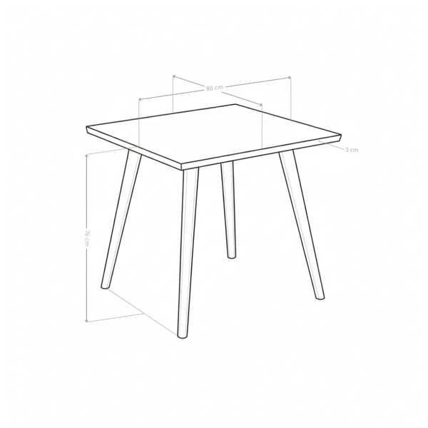Table à manger HT-11, carrée 80 cm pieds en acier