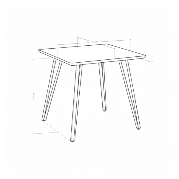 Table à manger HT-12, carrée 80 cm pieds en métal