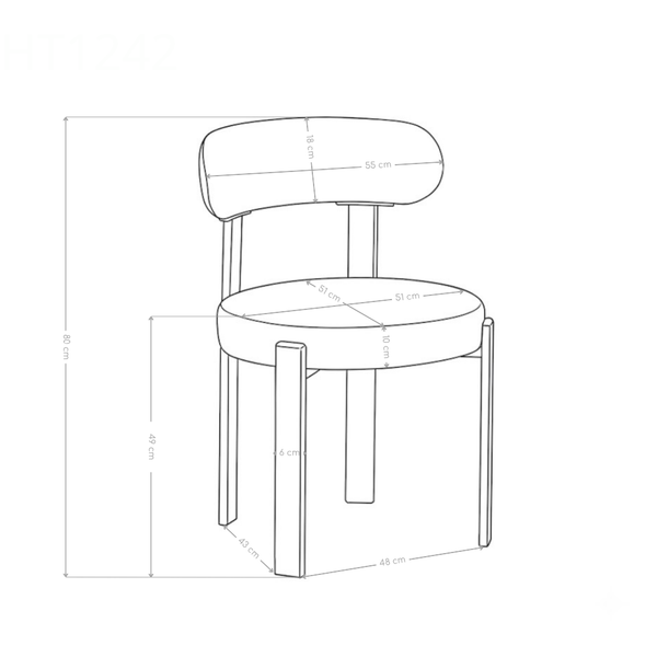 Chaise de salle à manger HT1242, dossier arrondi et pieds métal