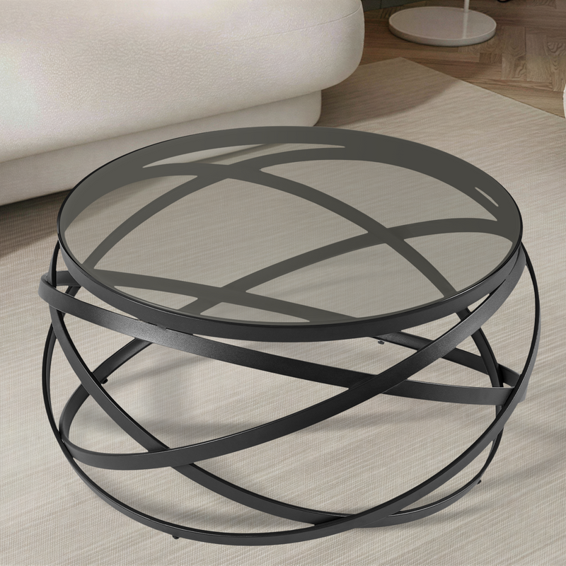 Table basse ORBIT, 80x45 cm en verre trempé, Noir
