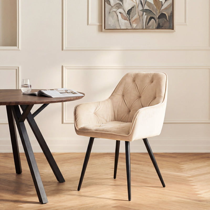 Chaise de salle à manger Mirage, velours et pieds en acier, Beige clair
