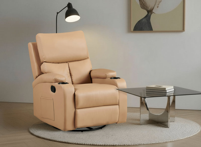 Fauteuil pivotant Comodo, simili cuir et pieds en acier, Marron clair
