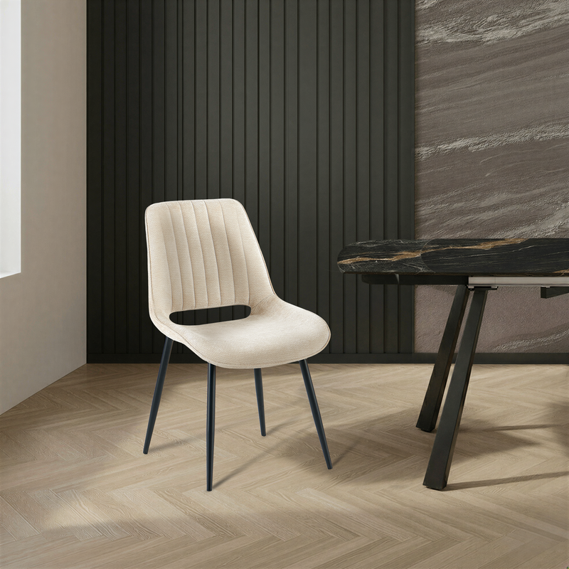 Chaise de salle à manger Amber, pieds en acier poudré, Crème
