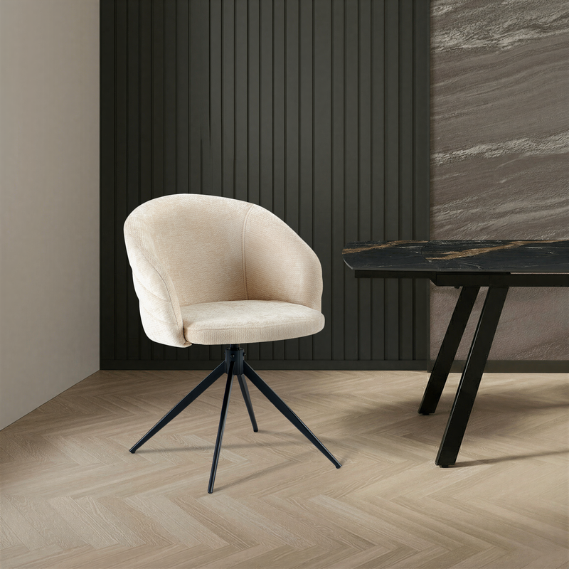 Chaise de salle à manger pivotante Aura, pieds en acier, Crème
