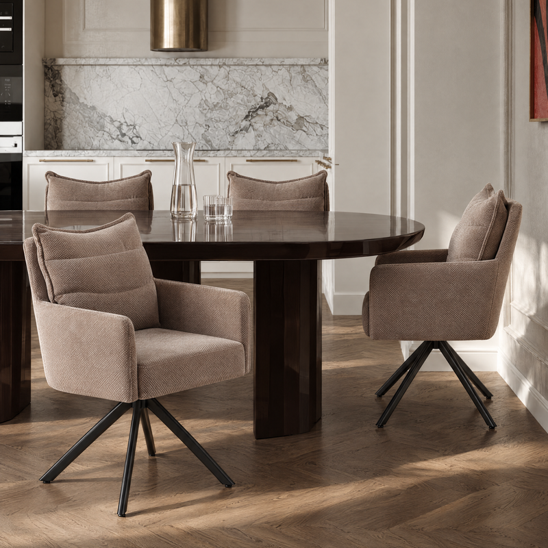 Chaise pivotante Plush 6325, assise 360° et pieds en acier, Beige foncé
